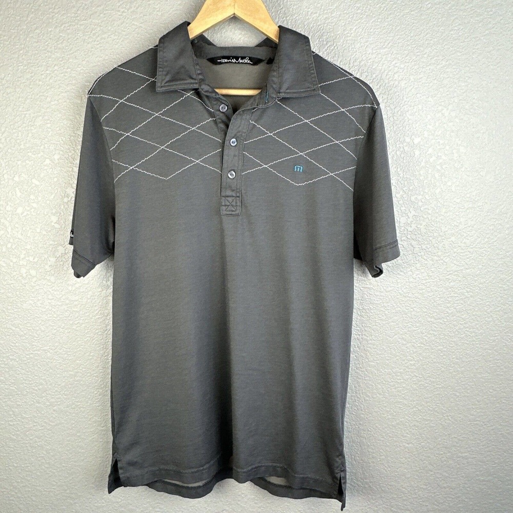 Travis Mathew Mens Golf Polo Shirt M Medium Gray Pima Cotton Blend Short Sleeve